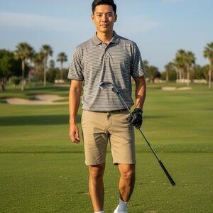 Peter Millar XXL Gray & Blue Striped Polo Shirt Short Sleeve